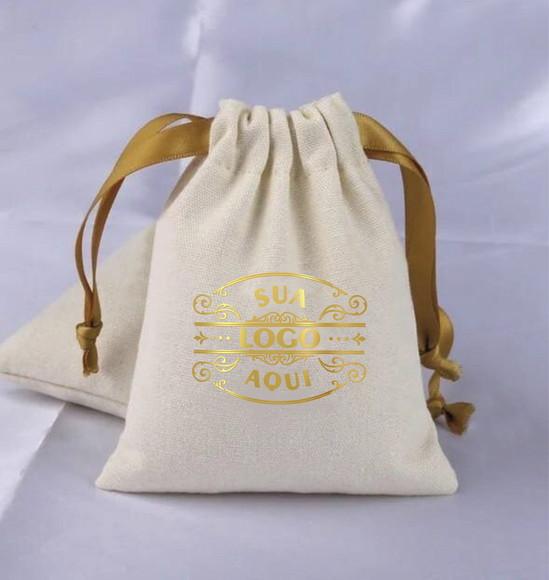 100 Sacos em Linho c/ Fita Personalizados - 10x7cm