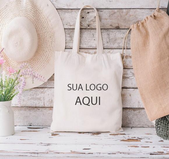 50 Sacolas em Algodão Cru Personalizadas - 20 x 25cm