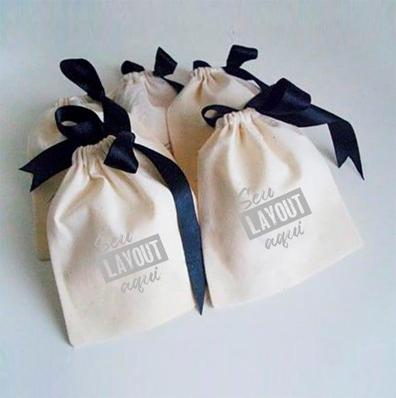 50 Saq. de Algodão Cru Personalizados c/ Fita - 9 x 12cm