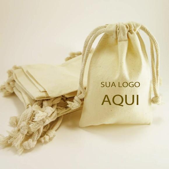 50 Saquinhos de Algodão Cru Personalizados - 10 x 7cm