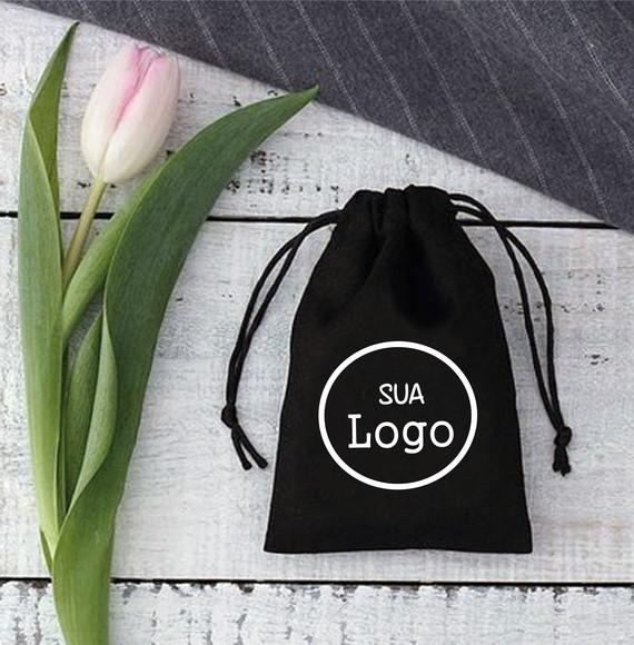 50 Saquinhos em Algodão Preto Personalizados - 10 x 15cm