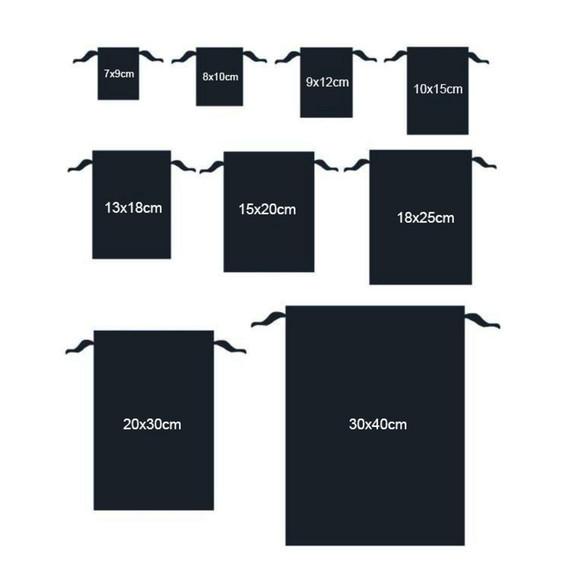 50 Saquinhos em Algodão Preto Personalizados - 10 x 15cm