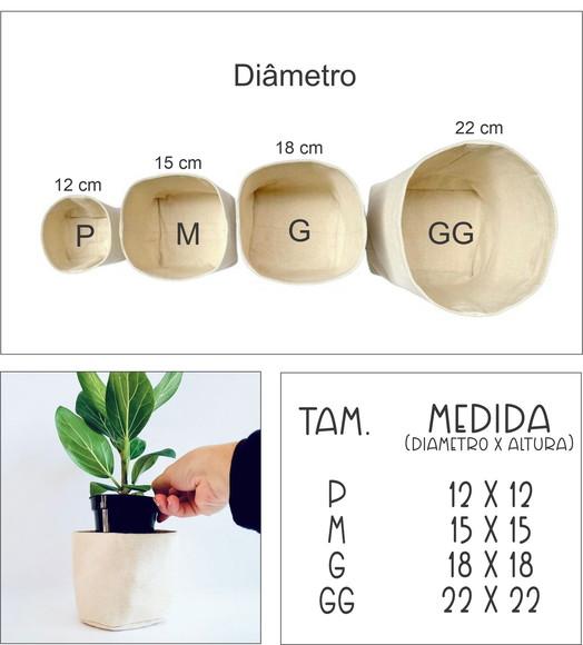 Cachepot em Algodão Cru c/ Barra Dobrada e Estampa - Chqd200