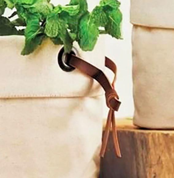 Kit 3 Cachepots em Algodão Cru c/ Detalhes em Couro Eco