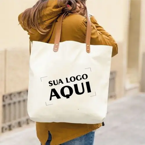 10 Ecobags 40x40x8 em Lona e Couro - Personalizadas