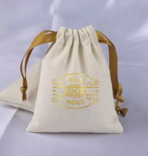 100 Sacos em Linho c/ Fita Personalizados - 10x7cm