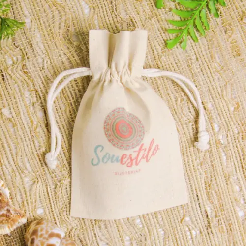 50 Saq. Algodão Cru Personalizados c/ Babado - 10 x 15cm