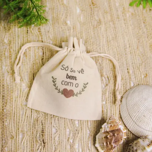50 Saq. de Algodão Cru Personalizados c/ Babados - 10 x 10cm