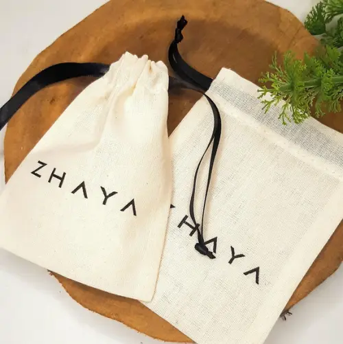 50 Saq. de Algodão Cru Personalizados c/ Fita - 10 x 15cm