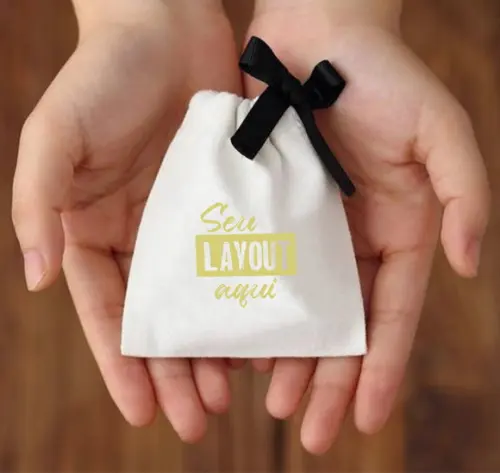 50 Saq. de Algodão Cru Personalizados c/ Fita - 8 x 10cm