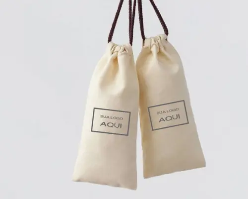 50 Saquinhos de Algodão Cru Personalizados - 06 x 14cm