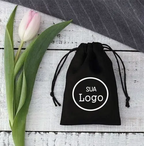 50 Saquinhos em Algodão Preto Personalizados - 10 x 15cm