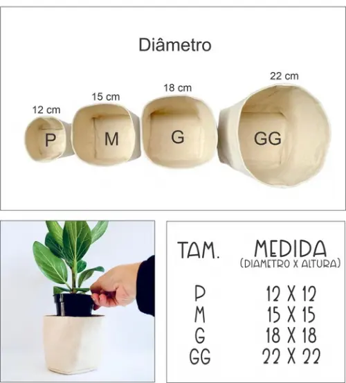 Cachepot em Algodão Cru c/ Barra Dobrada e Estampa - Chqd305