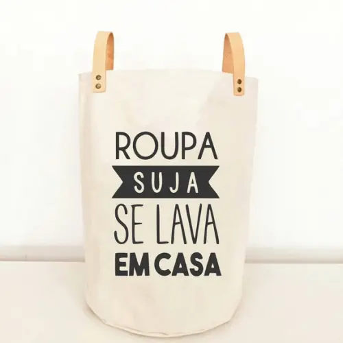 Cesto Laundry em Lona c/ Alças em Couro Ecológico - Ce121