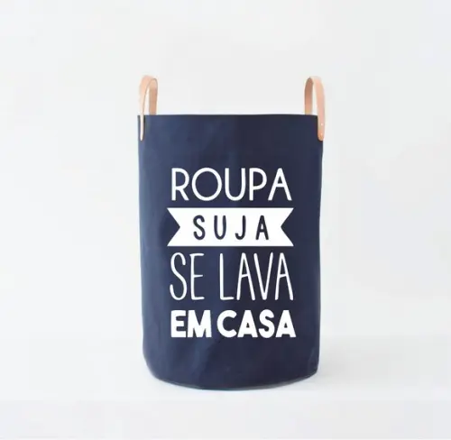 Cesto Roupa Suja e c/ Alças em Couro Ecológico