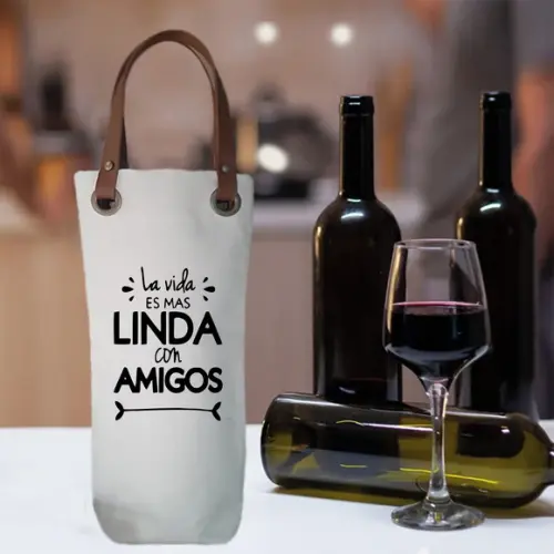 Wine Bag em Algodão e Alças Couro Ecológico - Wb294