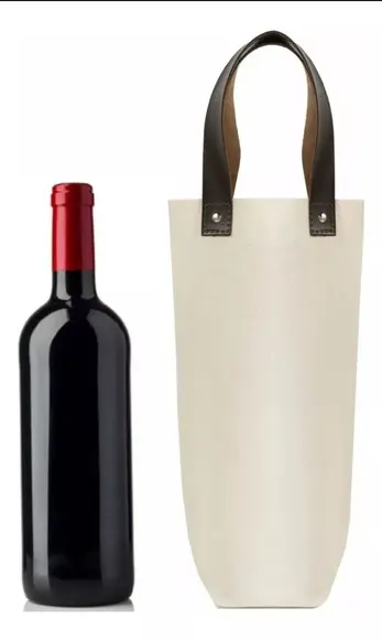 Porta Vinho 15x30 cm Alça em Couro Ecológico/algodão Cru