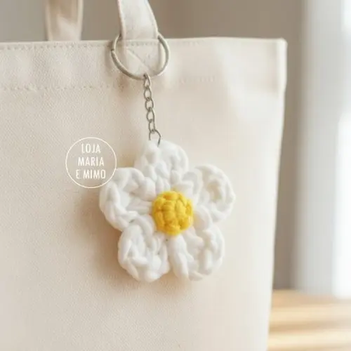 Lembrancinha Flor Margarida - Chaveiro Flor de Crochê