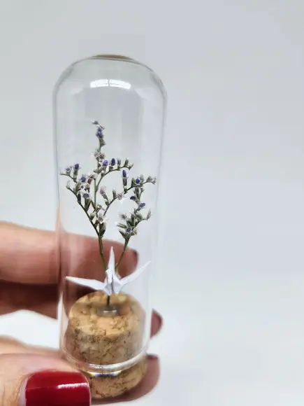 Vidrinho Floral com Mini Tsuru - Ideal para Lembrancinha