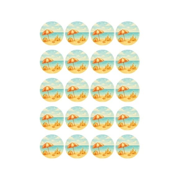 Adesivo Personalizado Latinha 5cm Mar e Praia Aquarela