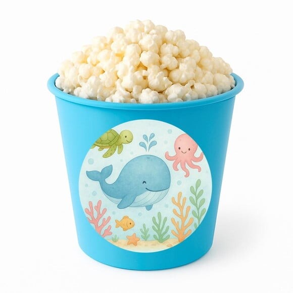 Balde de Pipoca Personalizado Infantil Baleia Aquarela