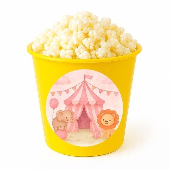 Balde de Pipoca Personalizado Infantil Circo Rosa Aquarela