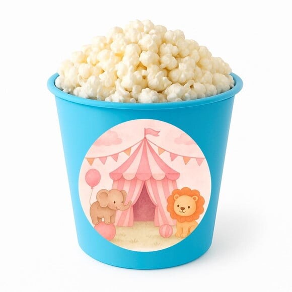 Balde de Pipoca Personalizado Infantil Circo Rosa Aquarela