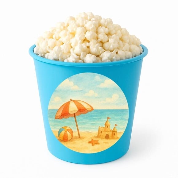Balde de Pipoca Personalizado Infantil Mar e Praia Aquarela