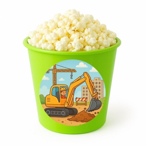 Balde de Pipoca Personalizado Infantil Retroescavadeira