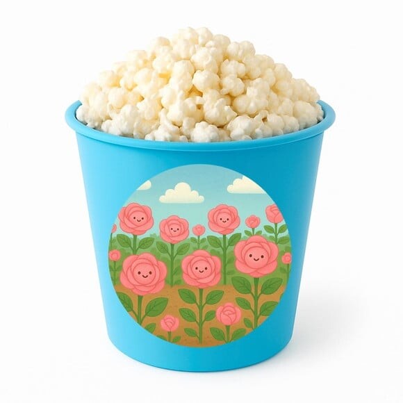 Balde de Pipoca Personalizado Infantil Rosas Fofas