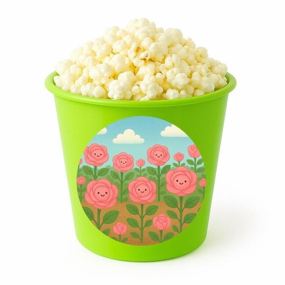 Balde de Pipoca Personalizado Infantil Rosas Fofas