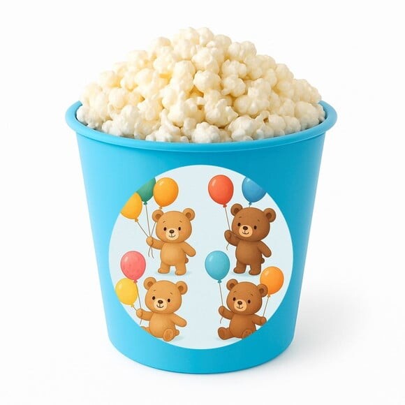 Balde de Pipoca Personalizado Infantil Ursinhos com Balões