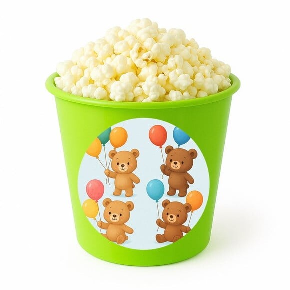 Balde de Pipoca Personalizado Infantil Ursinhos com Balões