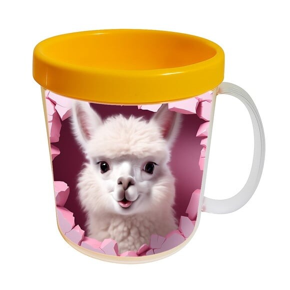 Caneca Acrílica Animais Fofos Fazenda Alpaca Fofa