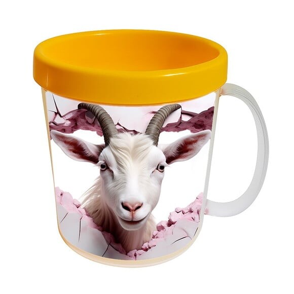 Caneca Acrílica Animais Fofos Fazenda Cabra Romântica