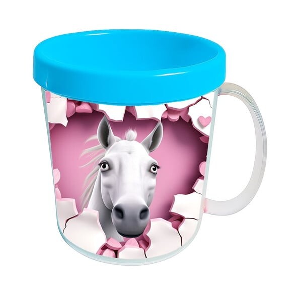 Caneca Acrílica Animais Fofos Fazenda Cavalo Romântico