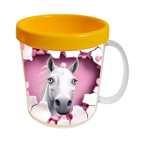 Caneca Acrílica Animais Fofos Fazenda Cavalo Romântico