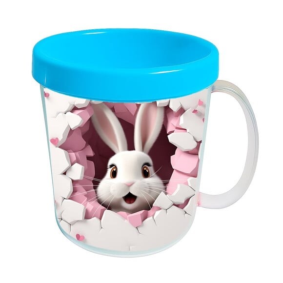 Caneca Acrílica Animais Fofos Fazenda Coelho Romântico