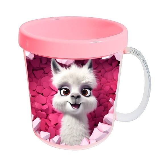 Caneca Acrílica Animais Fofos Fazenda Lhama Romântica