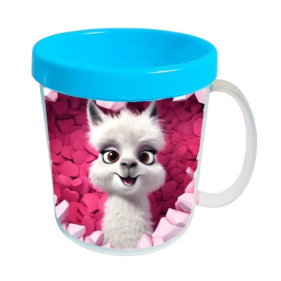 Caneca Acrílica Animais Fofos Fazenda Lhama Romântica