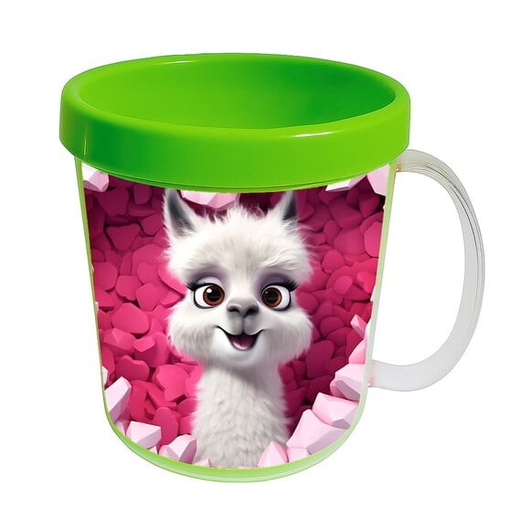 Caneca Acrílica Animais Fofos Fazenda Lhama Romântica