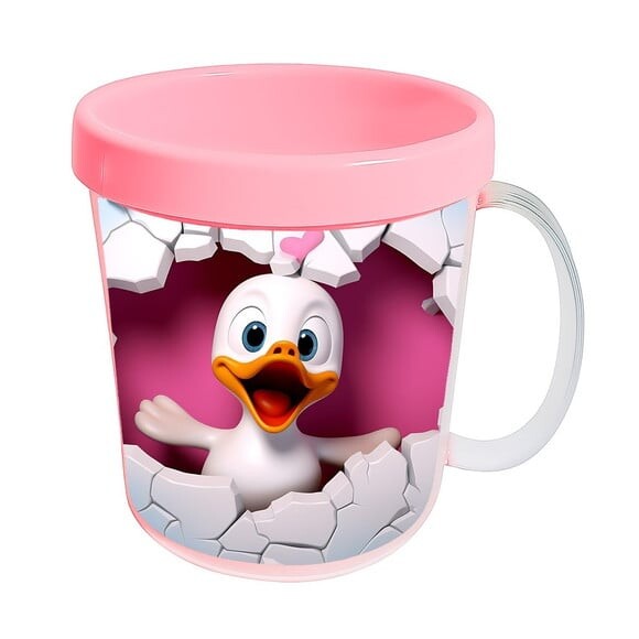 Caneca Acrílica Animais Fofos Fazenda Pato Romântico