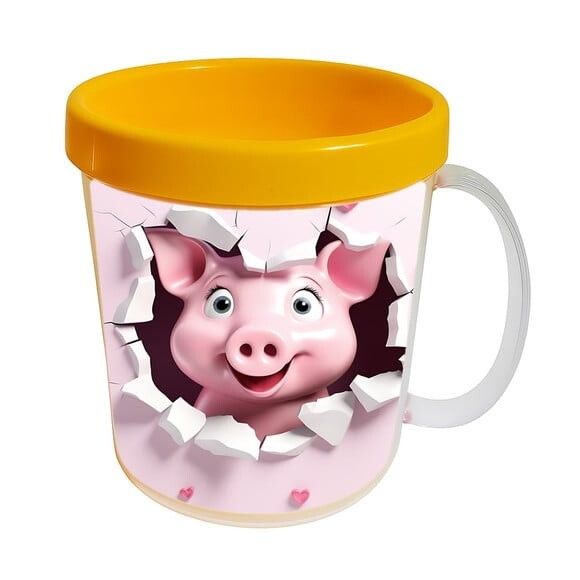 Caneca Acrílica Animais Fofos Fazenda Porco Encantador
