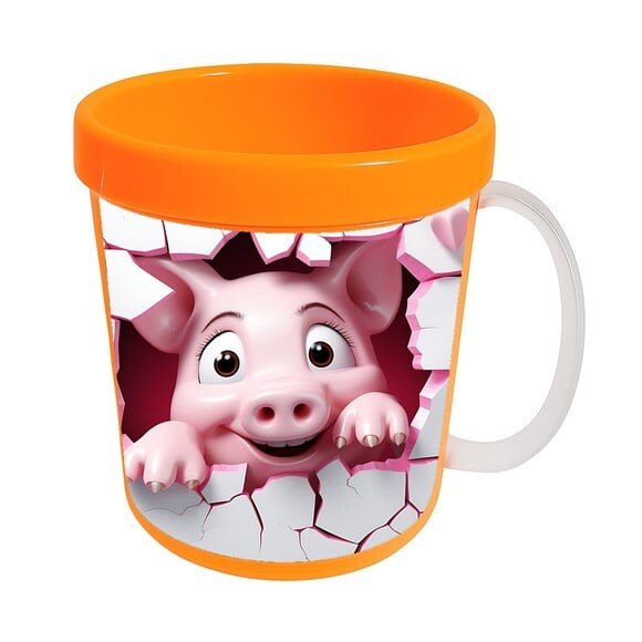 Caneca Acrílica Animais Fofos Fazenda Porco Charmoso