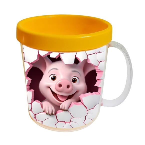 Caneca Acrílica Animais Fofos Fazenda Porco Romântico