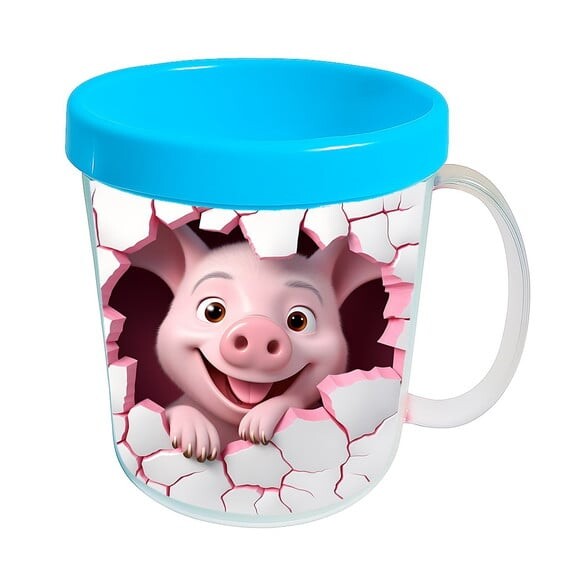 Caneca Acrílica Animais Fofos Fazenda Porco Romântico