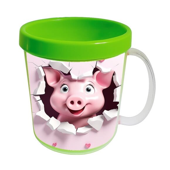 Caneca Acrílica Animais Fofos Fazenda Porco Encantador