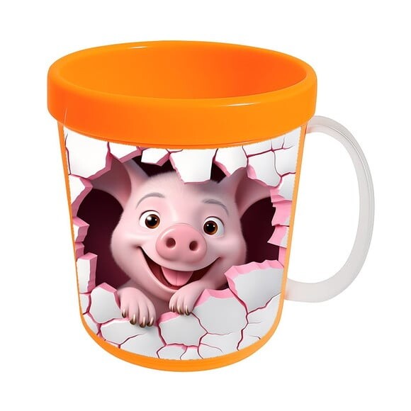 Caneca Acrílica Animais Fofos Fazenda Porco Romântico