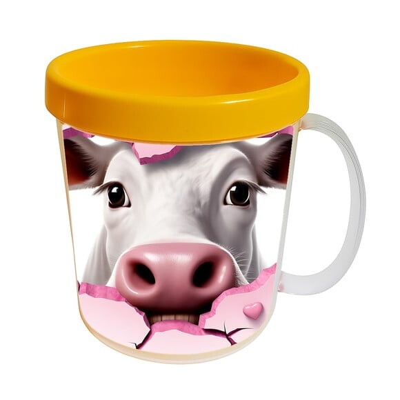 Caneca Acrílica Animais Fofos Fazenda Vaca Charmosa
