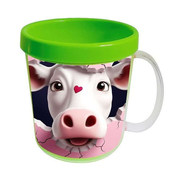 Caneca Acrílica Animais Fofos Fazenda Vaca Apaixonada